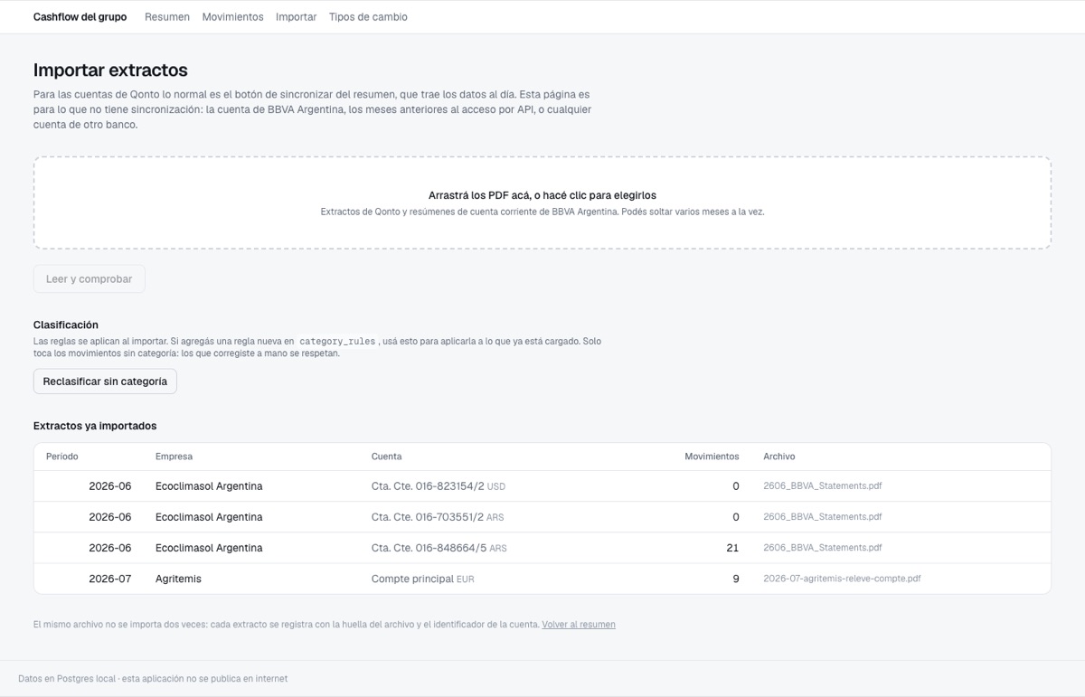 BBVA and Qonto statements already imported, account by account
